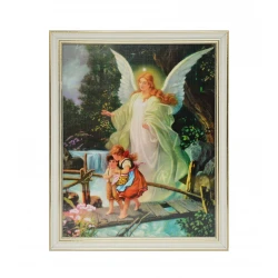 Obrazek Anioł Stróż na Kładce w białej ramce 25 cm
